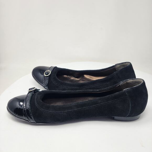 AGL Monika Cap Toe Ballet Flat EU39/US9 Black Suede & Patent Leather Rhinestone - Picture 9 of 14